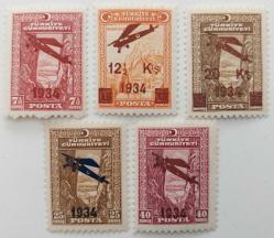 1934 SÜRŞARJLI BİRİNCİ UÇAK PULLARI MNH TAM SERİ 2024 KATALOK DEĞERİ;600.00TL 3N4BB1 NADİR