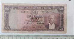 5.EMİSYON 2.TERTİP 50 TÜRK LİRASI SERİ G3 075046 SERİ NUMARALI KAĞIT PARA EN NADİRİ NATÜREL KONDİSYONUNDAKİ KATALOK DEĞERİ;1000 DOLAR ÇOK NADİR