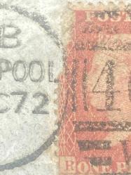 İngiltere Klasik Dönem 1872  Victoria  Red Penny Pul Liverpool çıkışlı Damgalı (466) Fragman Nadir