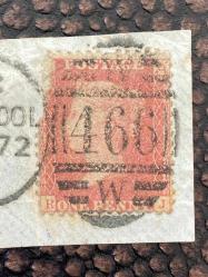 İngiltere Klasik Dönem 1872  Victoria  Red Penny Pul Liverpool çıkışlı Damgalı (466) Fragman Nadir