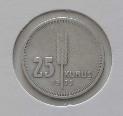 1935 GÜMÜŞ 25 KURUŞ ORİJİNAL ÇİL 3T2LL1 NADİR SENELİ