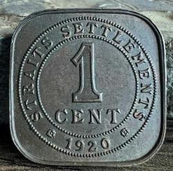 İngiliz Malay Yarımadası (Asya) 1 Cent 1920 'Kral George V Görselli' Orjinal Madeni Para - ÇA/ÇİL (AUNC)