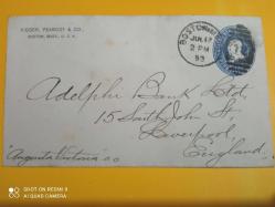 USA POSTADAN GEÇMİŞ ZARF (Kırmızı  Mühürlü) 3 Sentlik 1893