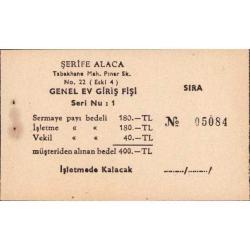 Efemera - Eskişehir Genelev Fişi Serife Alaca, Genel ev giriş fişi, 11x7 cm - kitantik - kitaLog