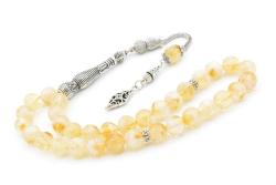 Gümüş Kaplama Püsküllü Orijinal Sitrin Taşı Tesbih