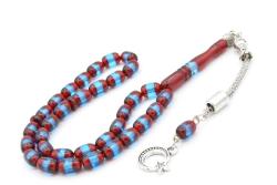 Bilek Boy Bordo Mavi Sürmeli Sıkma Kehribar Tesbih