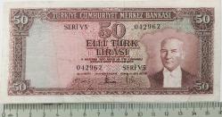 5.EMİSYON 4.TERTİP 50 TÜRK LİRASI SERİ V5 042962 SERİ NUMARALI KAĞIT PARA NATÜREL ÇOK ÇOK TEMİZ EMİSYONUNUN NADİRİDİR