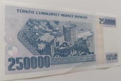 7.EMİSYON 3.TERTİP 250.000 TÜRK LİRASI ORİJİNAL KAĞIT PARA I37883888 GÜZEL NUMARA DESTE ÇİLİ