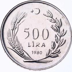 1980 - 500 Lira FAO Hatıra Parası Köylü Kadını Kalkındırma Gümüş  ÇİL (9 gram) (193)