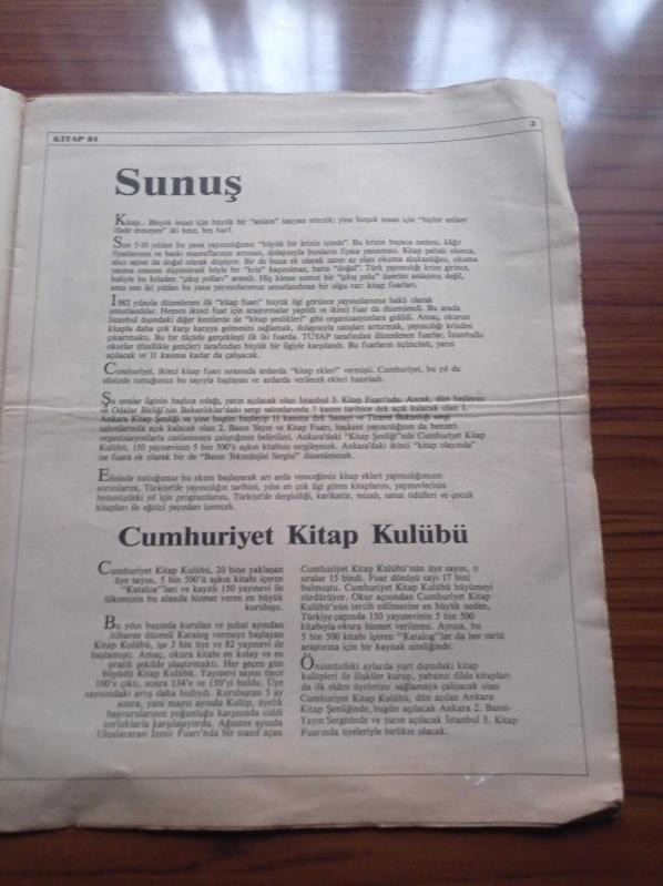 Cumhuriyet Kitap 84 Gazetesi 2 Kasım 1984 Sayı 1 Yakup Kadri  