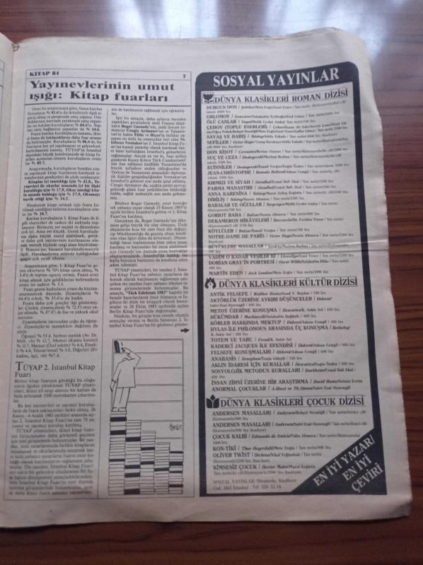 Cumhuriyet Kitap 84 Gazetesi 2 Kasım 1984 Sayı 1 Yakup Kadri  