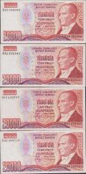 7.Ems. 20.000 Lira Seri B19/B46/B51/B62 4 Adet ÇÇT+++