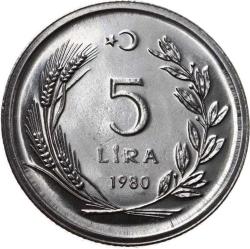 1980 5 Lira  FAO Kalkınma İçin Balıkçılık Çil  No 006