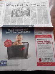 Cumhuriyet Gazetesi - 10 Haziran 2007 - Fenerbahçe'de Yıldızlar Geçidi - AKP'nin İnadı Rejimi Sarsıyor - Cenazede Hükümete Protesto - Mustafa Sarıgül'den Ortak Hareket Mesajı