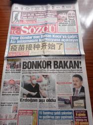 Sözcü Gazetesi - 15 Ocak 2021 - Fenerbahçe Teknik Direktörü Erol Bulut Beklemede Mesut Özil'i Birlikte İzleyeceğiz - 33 Yıl Olsa Da Fatih Terim - Zübeyde hanım'ı Andık - Sokakta Çalışanlar İsyan Etti Bizi Virüs Değil Açlık Öldürecek - Recep Tayyip Erdoğan Aşı Oldu - Tarım Ve Orman Bakanı Bekir Pakdemirli