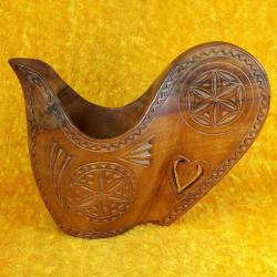 RETRO NORDİK VİKİNG TEKNESİ ŞEKLİNDE EL OYMA AHŞAP DÜĞÜN KUPASI