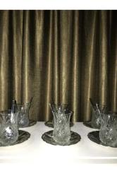 Antika - Kesme Kristal Cam / Metal Tabak Çay Bardağı Takımı - kitantik - kitaLog