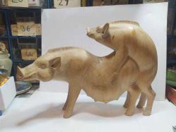 Antika - RF40-----AHŞAP EL OYMA DOMUZ FİGÜRÜ - kitantik - kitaLog