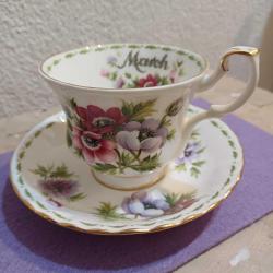 Antika - Royal Albert İngiliz Çay Fincanı ve Tabağı/Mart ayı Anemon cicegi - kitantik - kitaLog