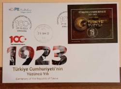 2023 TÜRKİYE CUMHURİYETİ'NİN 100.YILDÖNÜMÜ HATIRA BLOK PUL ve BLOK PULUN FDC'Sİ. ***AÇIKLAMAYI OKUYUNUZ***