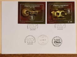 2023 TÜRKİYE CUMHURİYETİ'NİN 100.YILDÖNÜMÜ HATIRA BLOK PUL ve BLOK PULUN FDC'Sİ. ***AÇIKLAMAYI OKUYUNUZ***