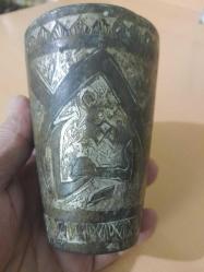 Antika - ANTİKA ARAPÇA YAZILI BAKIR BARDAK 11 CM ÇİVİ İŞLEMELİ - kitantik - kitaLog