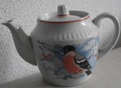 VİNTAGE KUŞLU ÇİÇEKLİ RUS DEMLİK ÇAYDANLIK AĞIZ ÇAPI 7.5 CM DERİNLİK 10.5 CM