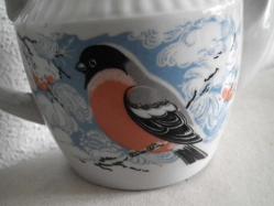 VİNTAGE KUŞLU ÇİÇEKLİ RUS DEMLİK ÇAYDANLIK AĞIZ ÇAPI 7.5 CM DERİNLİK 10.5 CM