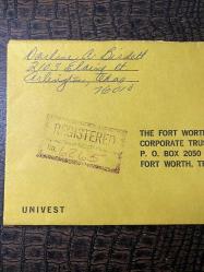 USA Amerikan Pullu 1971 Yılında Taahhütlü Postadan geçmiş varış damgalı boş Zarf US REGİSTERED MAİL