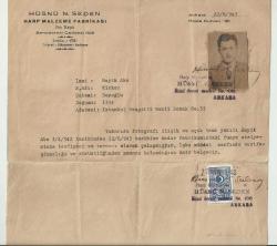 HÜSNÜ N.SEDEN HARP MALZEMELERİ FABRİKASI KADİRŞİNAS VE DÜRÜST KİŞİ BELGESİ...