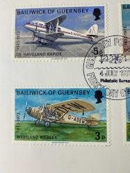 İngiliz Sömürge İngiltere İLK GÜN ZARFI VE PULLARI FDC JERSEY UÇAK HAVACILIK TEMALI Damgalı Tam Seri Jersey 1973