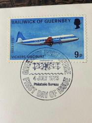 İngiliz Sömürge İngiltere İLK GÜN ZARFI VE PULLARI FDC JERSEY UÇAK HAVACILIK TEMALI Damgalı Tam Seri Jersey 1973