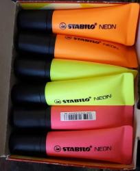 Fosforlu Kalem Neon  Tüp Şeklinde 3 Renk Toplam 12 Adet Stabilo