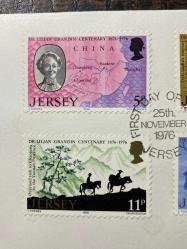 İngiliz Sömürge İngiltere İLK GÜN ZARFI VE PULLARI FDC JERSEY'in ilk Kadın Doktoru TEMALI Damgalı Tam Seri Jersey 1976, Dr Lilian Grandin'in Yıldönümü
