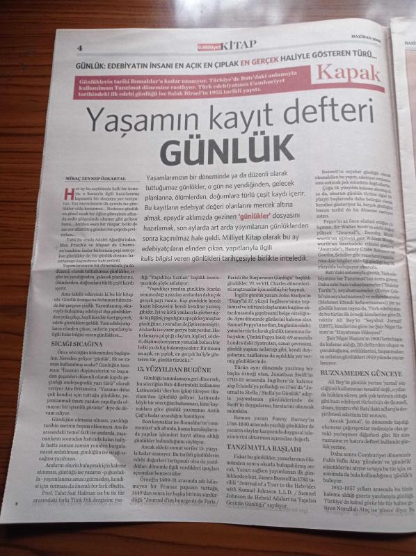 Milliyet Kitap Gazetesi Haziran 2008 Hayatı Naklen Kağıda Dökmek  