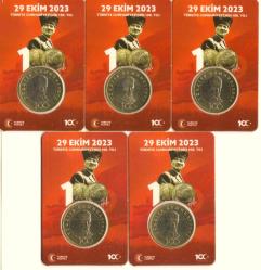 2023 Cumhuriyet'in 100.yılı Tedavül Hatıra 5 Lira 5 Adet Özel Kitinde