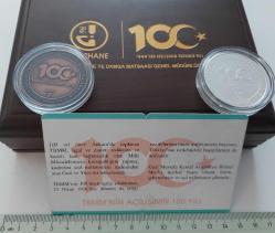 2003 TBMM'NİN AÇILIŞININ 100.YILI 20 TÜRK LİRASI GÜMÜŞ VE BRONZ HATIRA PARA SETİ ORİJİNAL KUTUSUNDA ÇİL DD2AA3 NADİRDİR