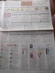 Akşam İnci Gazetesi - 8 Eylül 1999 - Yalan Rüzgarı Dizisi - Yalçın Menteş - Ceyda Düvenci - Cüneyt Akalın - İstanbul'da Olası Bir Büyük Deprem Senaryosu - Kadıköy Belediye Başkanı Selami Öztürk - Vali Yardımcısı Ata Aksoy - Marmara Bölgesi Depremi Ve Öneriler - Hayvanlar Depremi Hissedebiliyor - Depremden Önce Yapmamız Gerekenler