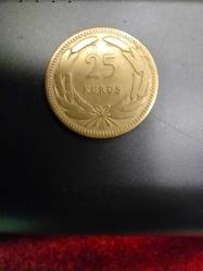PARA PİRİNÇ METAL PARA 1949 YILI 25 KURUŞ  ÖZEL KORUMA KABINDA VE ZARFLI,ENDER VE KIYMETLİ 56