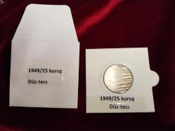 PARA PİRİNÇ METAL PARA 1949 YILI 25 KURUŞ  ÖZEL KORUMA KABINDA VE ZARFLI,ENDER VE KIYMETLİ 56