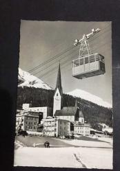 ŞEHİR KARTPOSTALI, İSVİÇRE DAVOS KAR MANZARASI, TELEFERİK, KARLI DAĞLAR, KİLİSE, ARKASI YAZILMAMIŞ, SİYAH BEYAZ, 14 X 9 CM EBADINDA - 1960'LAR, 1970'LER, 1980'LER