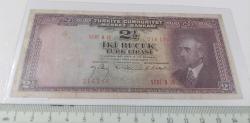 3.EMİSYON 1.TERTİP İNÖNÜ 2,5 İKİ BUÇUK TÜRK LİRASI SERİ B 15 216186 NOLU NATÜREL KAĞIT PARA EN NADİRİ