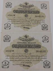 6 AĞUSTOS 1332 REŞAT 5 (BEŞ) KURUŞ ORİJİNAL SIRA TAKİPLİ KAĞIT PARALAR SERIE 18 440164-440165 NATÜRELDİR ÇİL-ÇİLALTI ÇOK ÇOK NADİRDİR PEK ÇIKMAZ