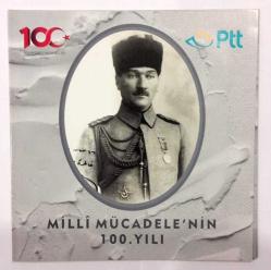 2019 Millî Mücadele'nin 100. Yılı konulu Özel Tasarım Stickerli Kağıda Basılı 24 Dantelsiz Pullu Anma Bloğu Portföyü, İçerisinde 24 Adet Sticker Pul Bulunmaktadır.