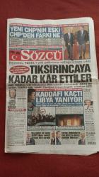 Sözcü Gazete 22 Şubat 2011 Kemal Kılıçdaroğlu,Ertuğrul Akbay,Muammer Kaddafi,Recep Tayyip Erdoğan,Erdoğan Bayraktar,Lady Gaga,Aref Ghafouri,Bernd Schuster,Ayhan Akman,Alex De Souza,Arda Turan,Jaja,Aslıhan Gürbüz,Oğulcan Engin