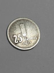 1936 YILI GÜMÜŞ  25 KURUŞ ÇT