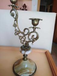 Pirinç ve mermer ikili şamdan