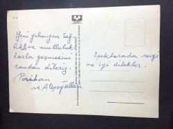 ÇİZİM KARTPOSTALI, GEYİKLER, ÇAM AĞAÇLARI, GÖL VE DAĞLARI RESMEDEN MÜTHİŞ BİR MANZARA , ARKASI YAZILI, RENKLİ, 15 X 10 CM EBADINDA - 1950'LER, 1960'LAR, 1970'LER, 1980'LER