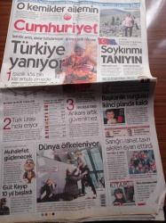 Cumhuriyet Gazetesi - 16 Nisan 2015 - Beşiktaş'ta Memurlar Kapıya Dayandı Kamyonlar İşi Şova Çevirdi - Avrupa'ya Bedava İnternet Geliyor - Miyase İlknur Dersim'de Yapılan Kazıları Yerinde İzledi - Türkiye Yanıyor İşsizlik Arttı Dolar Tutulamıyor - Avrupa Parlamentosundan Türkiye'ye Çağrı Soykırımı Tanıyın - Ahmet Davutoğlu - Soma'da 301 Madenci Davası - Abdullah Gül