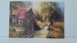 DOĞA İÇİNDE EV VE NEHİR TEMALI RESİM KARTPOSTALI,RENKLİ,ARKASINA YAZILMIŞ 12 X 16 CM EBADINDA